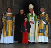 Pwyll with Mam-gu, Tad-cu, Dean a Chaplain of St Davids Cathedral